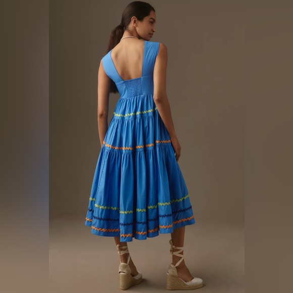 💫Anthropologie💫 Helena Square-Neck Tiered Midi Dress - Picture 3 of 5